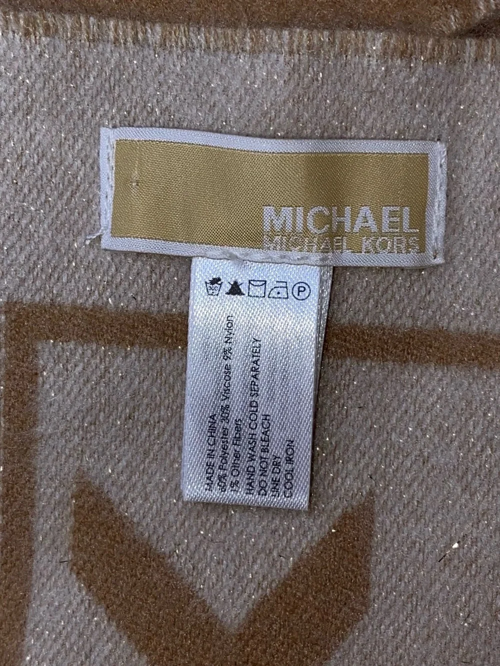 MICHAEL KORS Wrap Scarf Signature “MK” Logo Scarf Beige Camel Tan 75”x 26”